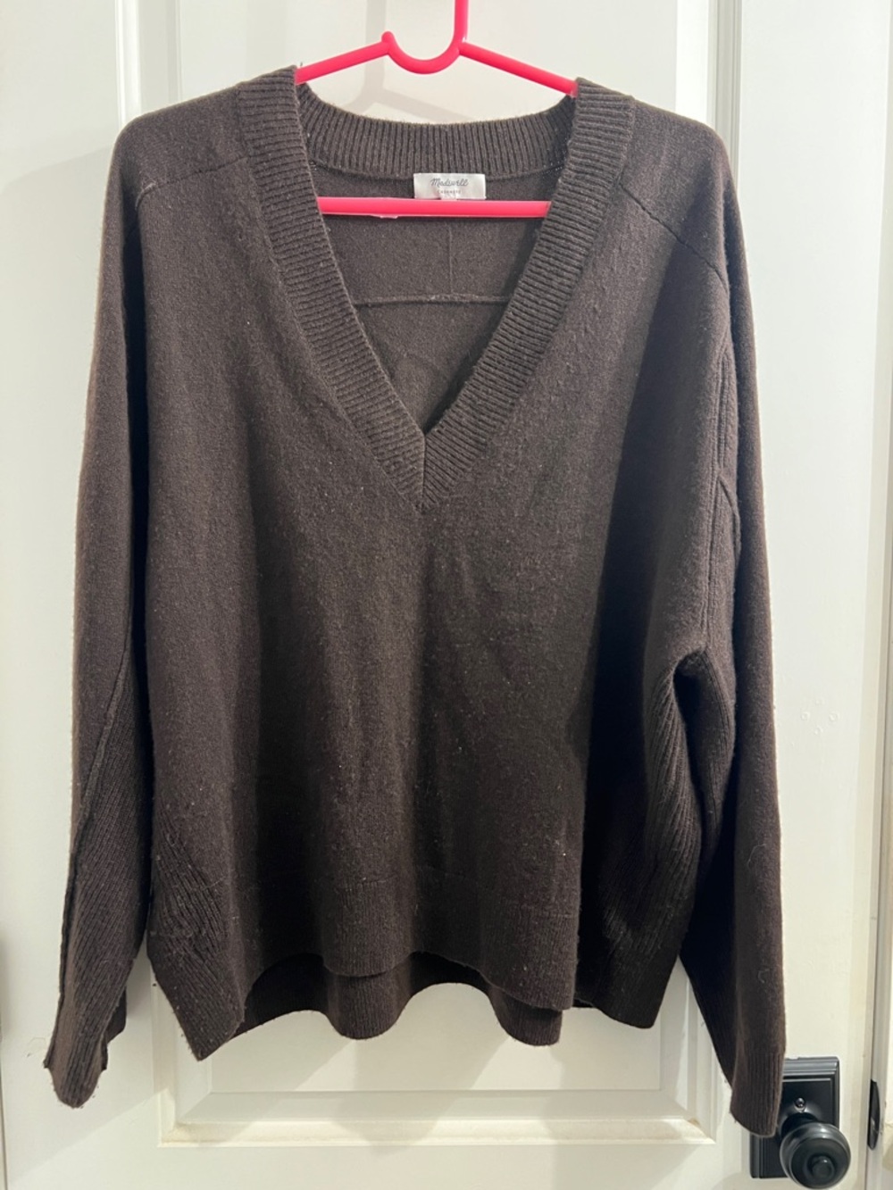 Madewell 100% Cashmere Deep Brown V-Neck Knit Sweater